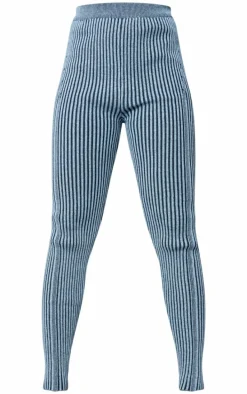 Blue Two Tone Chunky Rib Knit Leggings
