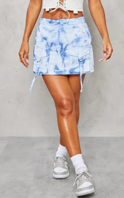 Blue Vintage Wash Cargo Micro Mini Skirt