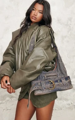 Blue Washed Denim Buckle Detail Tote Bag