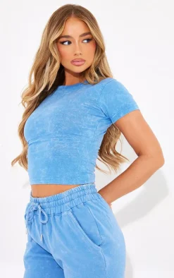 Blue Washed Longline Cotton Fitted T-shirt