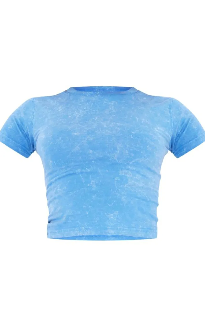 Blue Washed Longline Cotton Fitted T-shirt