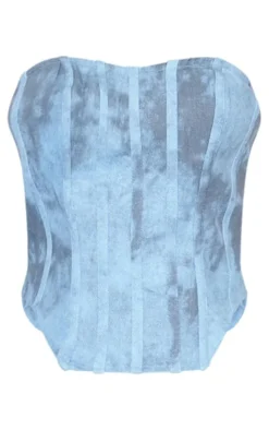 Blue Washed Twill Cargo Bandeau Corset