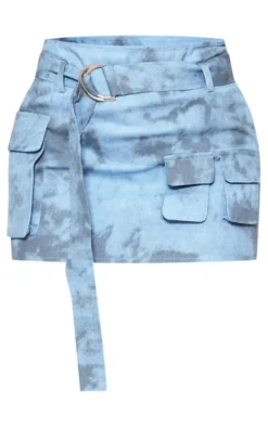 Blue Washed Twill Cargo Micro Mini Skirt
