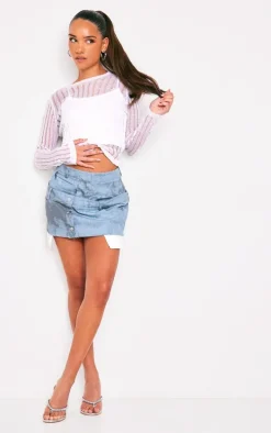 Blue Washed Twill Double Waistband Mini Skirt