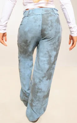 Blue Washed Twill Exposed Seam Straight Leg Pants