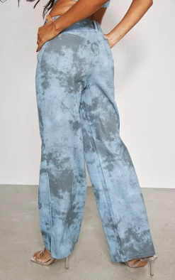 Blue Washed Twill Pocket Detail High Waist Cargo Pants