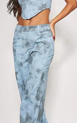 Blue Washed Twill Pocket Detail High Waist Cargo Pants