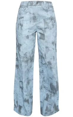 Blue Washed Twill Pocket Detail High Waist Cargo Pants