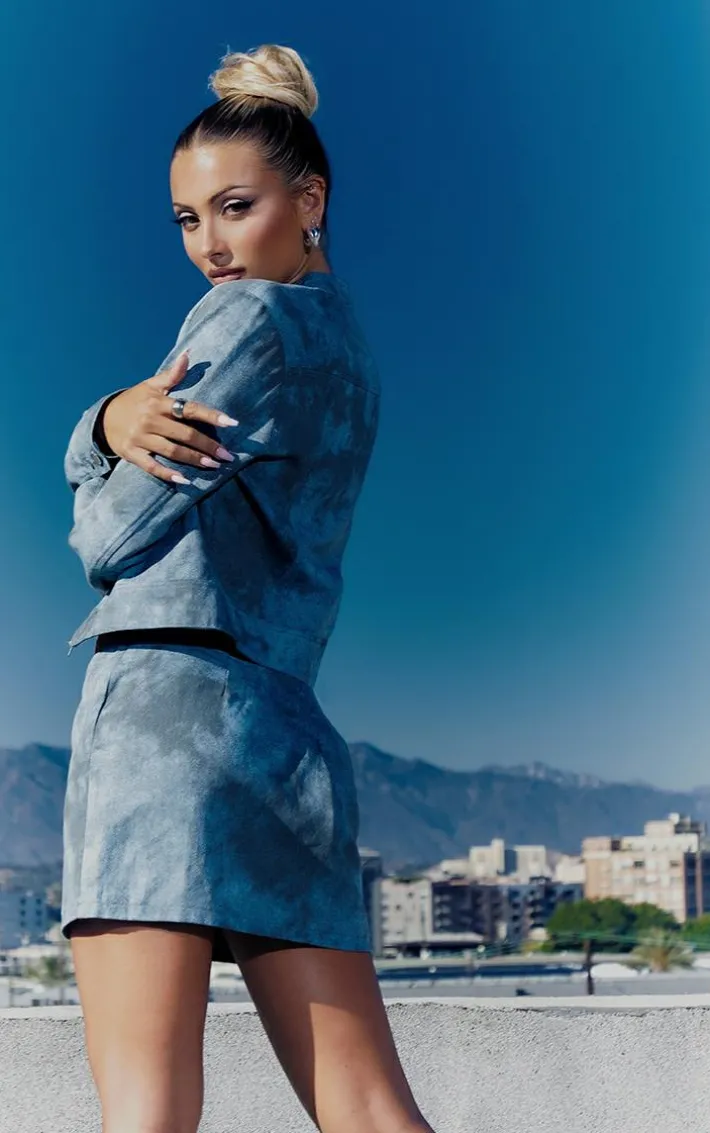 Blue Washed Twill Seam Detail Crop Jacket