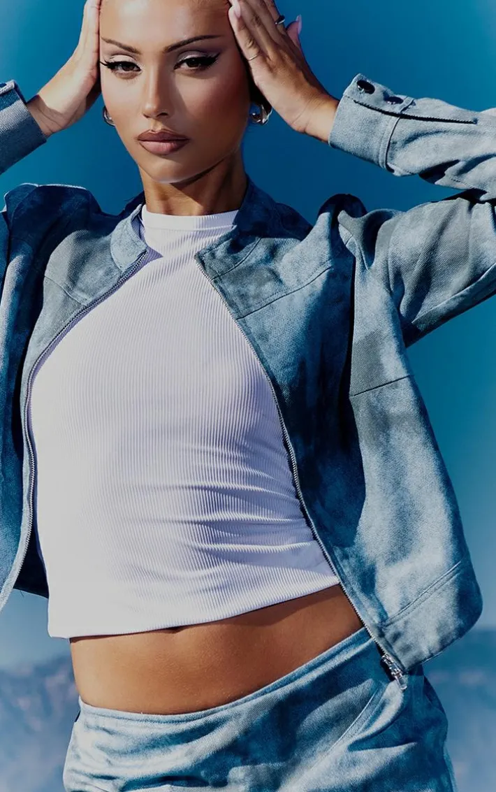 Blue Washed Twill Seam Detail Crop Jacket
