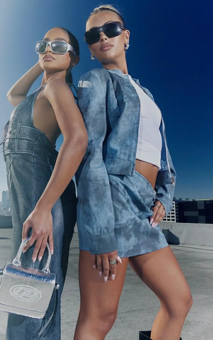 Blue Washed Twill Seam Detail Crop Jacket