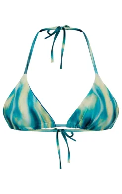 Blue Water Print Triangle Bikini Top