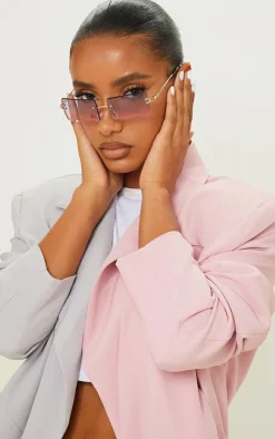 Blue With Pink Faded Lens Square Frameless Sunglasses