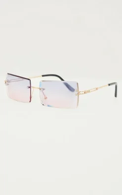 Blue With Pink Faded Lens Square Frameless Sunglasses