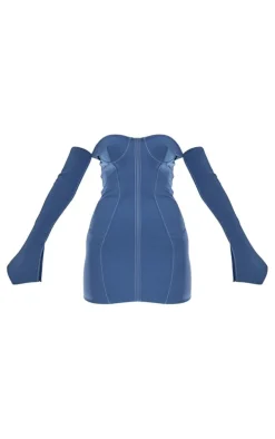 Blue Woven Cup Detail Bardot Shift Dress