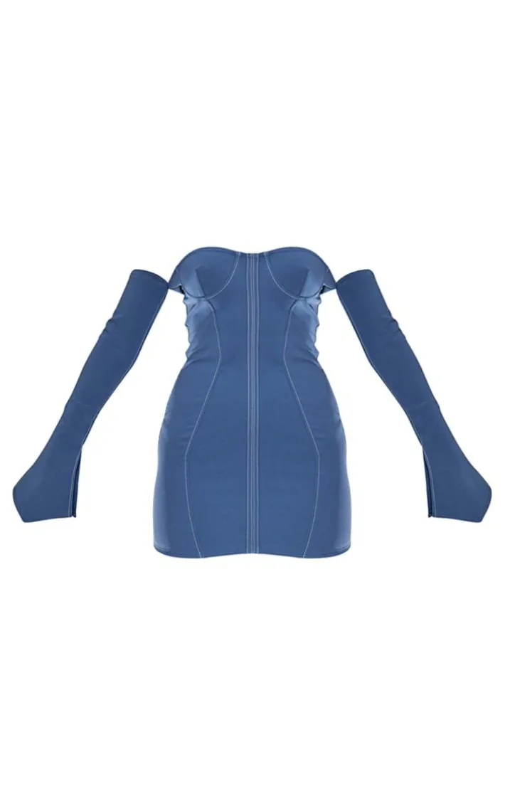 Blue Woven Cup Detail Bardot Shift Dress