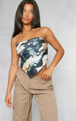 Blue Woven Printed Bandana Style Bandeau Top