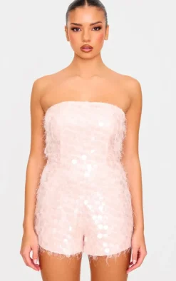 Blush Disc Sequin Bandeau Romper