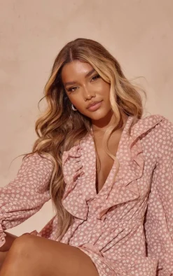 Blush Ditsy Floral Chiffon Tie Back Detail Shift Dress