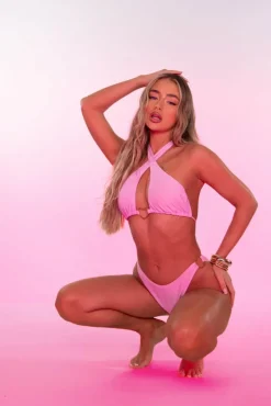 Blush Heart Trim Halterneck Bikini Top