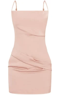 Blush Satin Cowl Hip Cut Out Bodycon Dress
