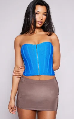 Bright Blue Bandage Hook And Eye Structured Corset