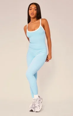 Bright Blue Sculpt Panel Zip Detail Leggings