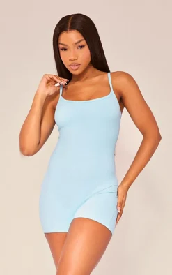 Bright Blue Sculpt Sleeveless Short Unitard