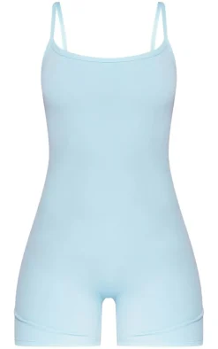 Bright Blue Sculpt Sleeveless Short Unitard