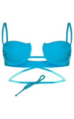 Bright Blue Underwired Wrap Around Cupped Bikini Top