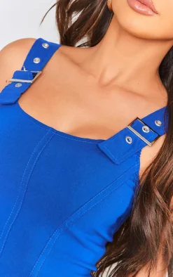 Bright Blue Woven Buckle Strap Boned Corset