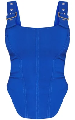 Bright Blue Woven Buckle Strap Boned Corset