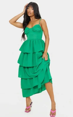 Bright Green Cup Detail Strappy Tiered Maxi Dress