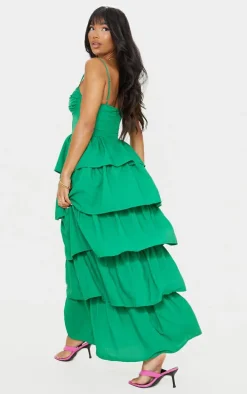 Bright Green Cup Detail Strappy Tiered Maxi Dress