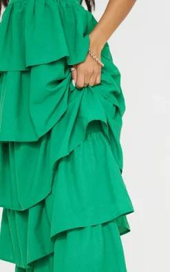 Bright Green Cup Detail Strappy Tiered Maxi Dress