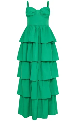 Bright Green Cup Detail Strappy Tiered Maxi Dress