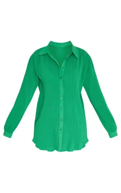 Bright Green Plisse Button Front Oversized Shirt