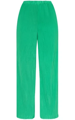 Bright Green Plisse High Waisted Wide Leg Pants