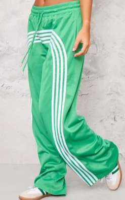 Bright Green Stripe Detail Wide Leg Tricot Track Pants