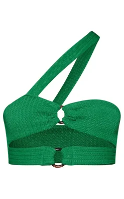 Bright Green Textured O Ring One Shoulder Bikini Top