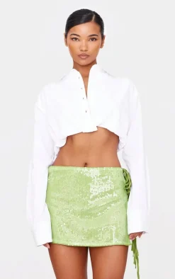 Bright Green Tie Side Detail Sequin Mini Skirt