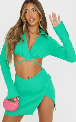 Bright Green Waffle Tie Crop Top