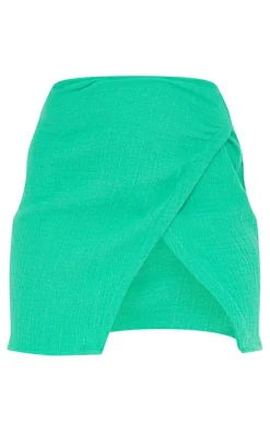 Bright Green Waffle Tie Wrap Mini Skirt