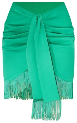Bright Green Woven Tassel Wrap Skirt