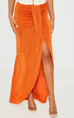 Bright Orange Acetate Slinky Drape Front Maxi Skirt