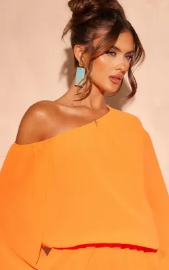 Bright Orange Chiffon One Shoulder Shift Dress