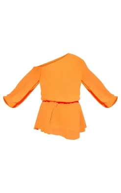 Bright Orange Chiffon One Shoulder Shift Dress