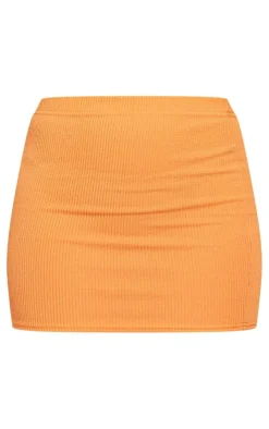 Bright Orange Crinkle Rib High Waist Basic Mini Skirt