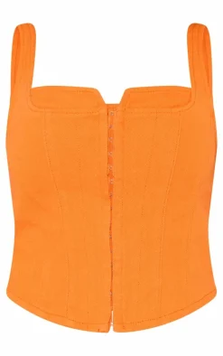 Bright Orange Denim Contrast Stitch Corset Top