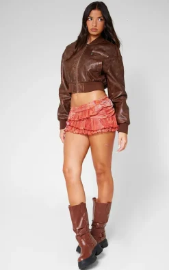 Bright Orange Dessert Frilly Asymmetric Hem Mini Skirt